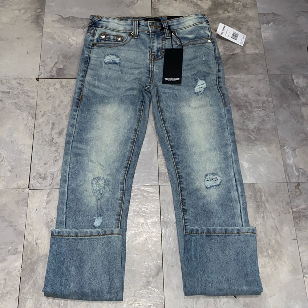 True religion big boy size 12y denim ripped jeans brand new relaxed slim fit